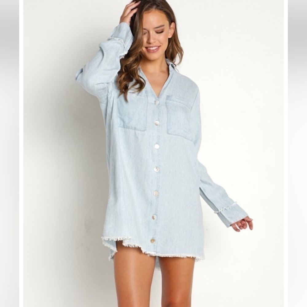 Show Me Your Mumu Wilmington Shirt Dress Light Chambray New $148 Blue XS Tencel